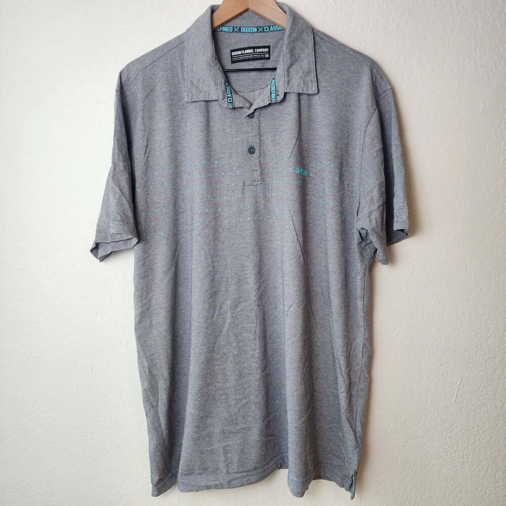 Dixxon Polo Shirt Mens 2XL Gray Stripe Q-Sport Performance Teal Logo Casual